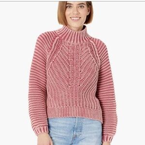 Free People Pink Cable Knit Turtleneck Sweater
